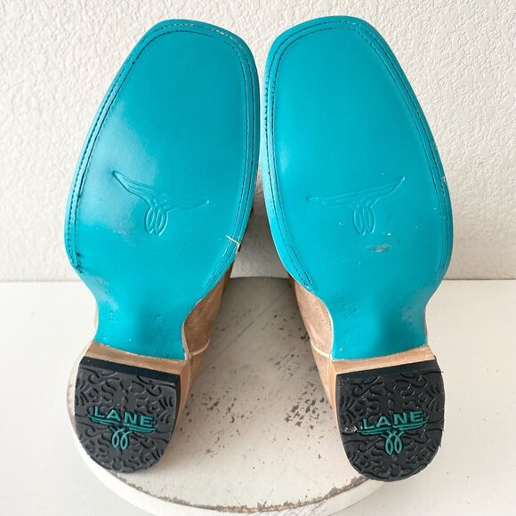 Lane SARATOGA Womens Square Toe Cowboy Boots 10 Latte Suede Western Cowgirl - Picture 8 of 11